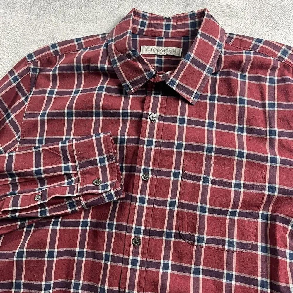 Outerknown Men's Small Red‎ Plaid Long Sleeve Casual Button Up Shirt
